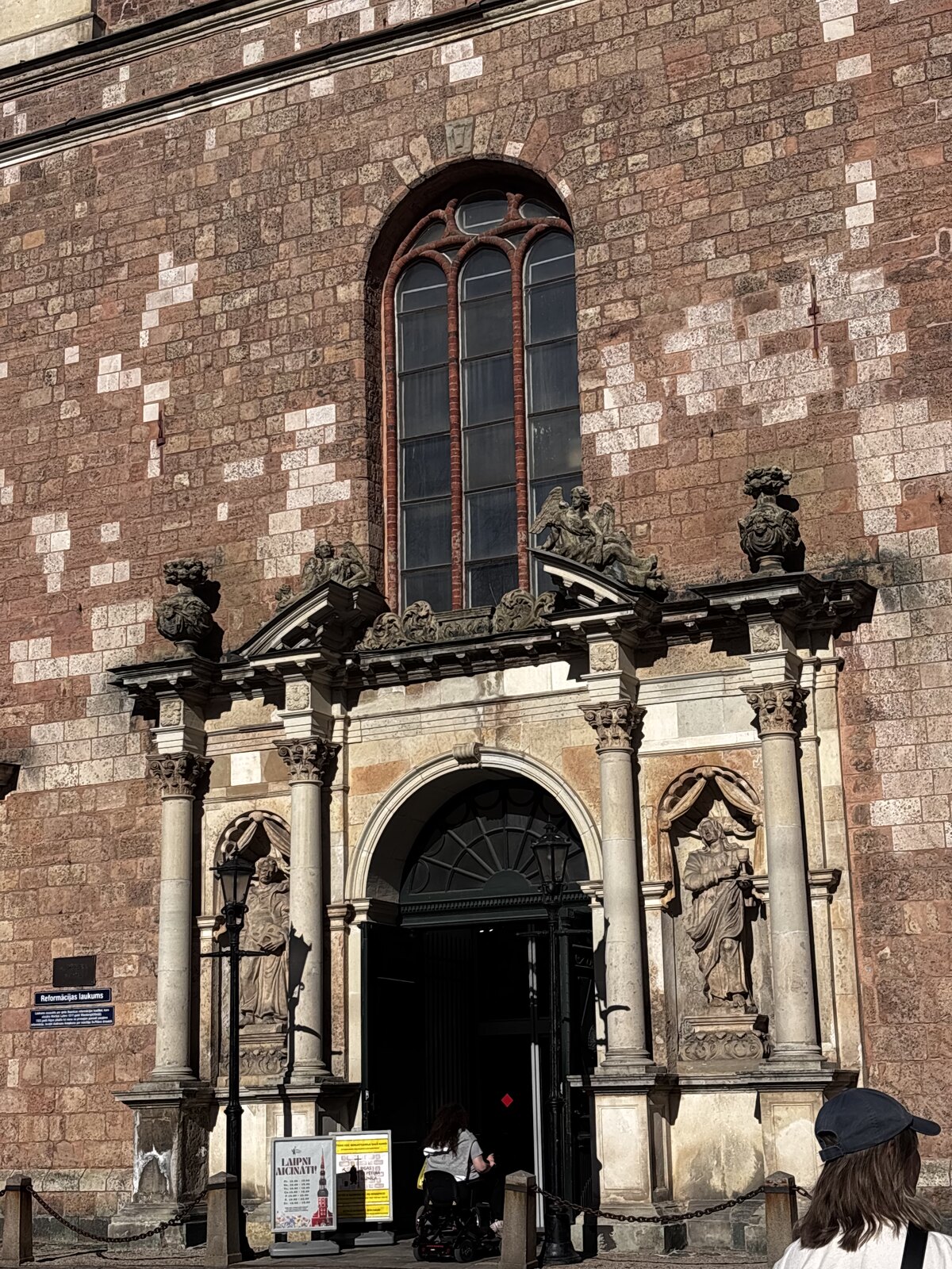 Detail of the baroque west portal of St Peter's Church, Riga